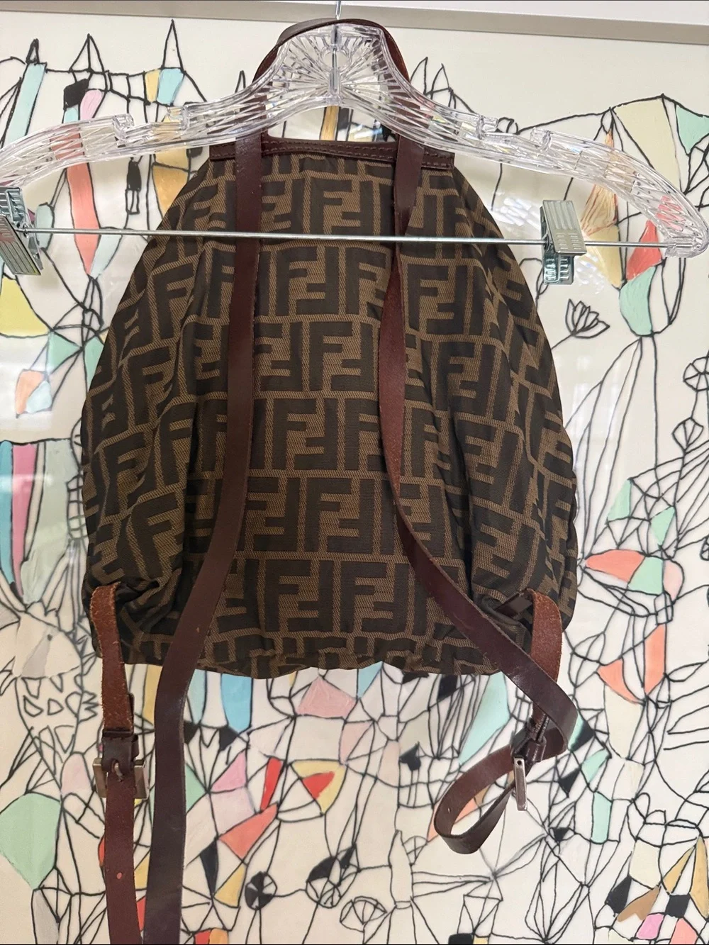 Fendi Brown Zucca Monogram Backpack with Dark Brown Leather Flap